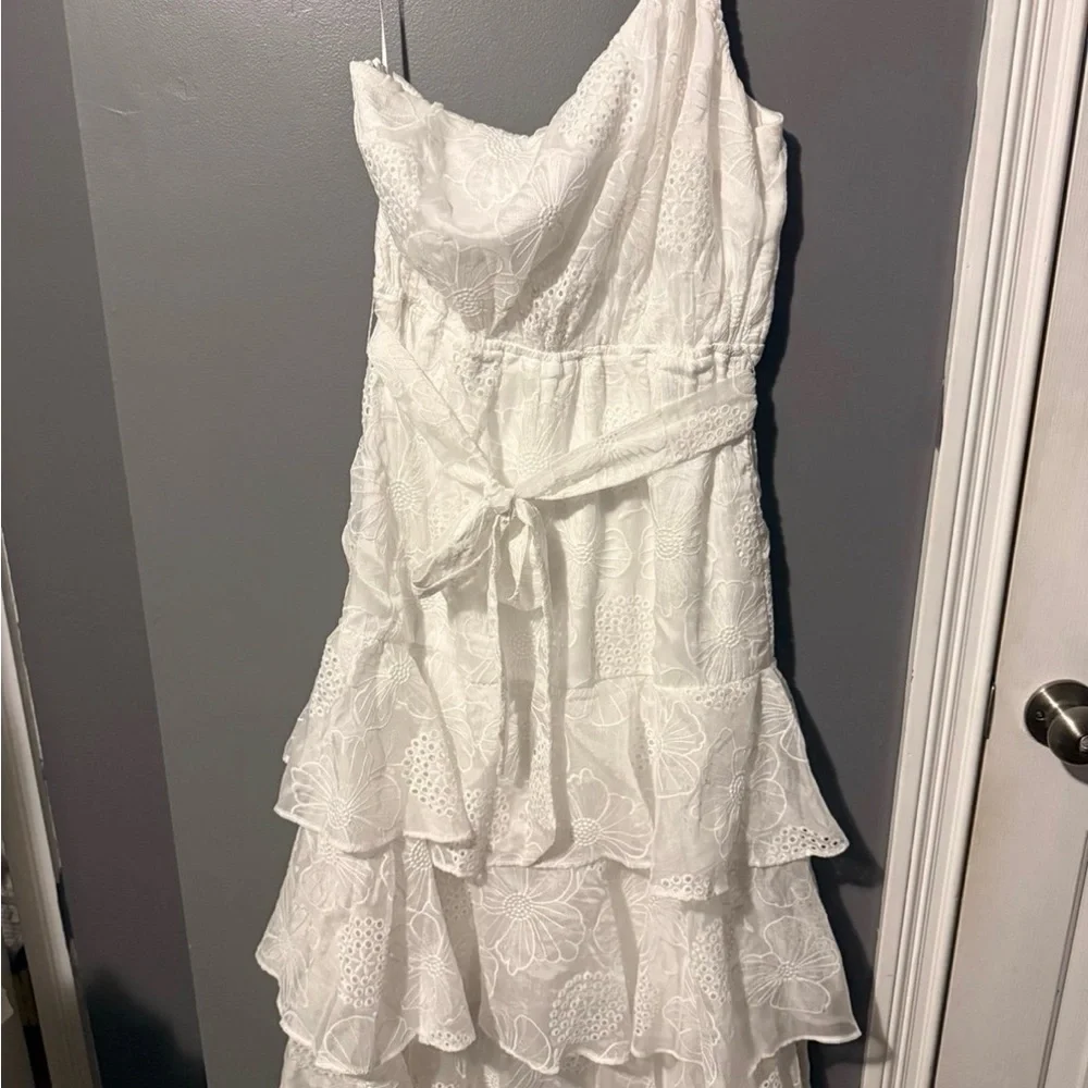 Lulu's White One-Shoulder Ruffle Dress - Picture 2 of 2